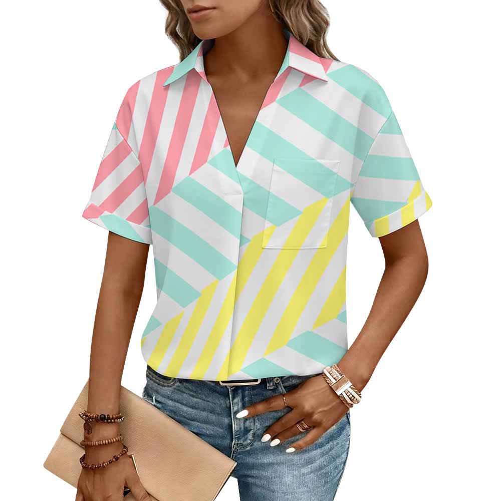Women's Lapel Collar Shirt with One Pocket(All-Over Printing)