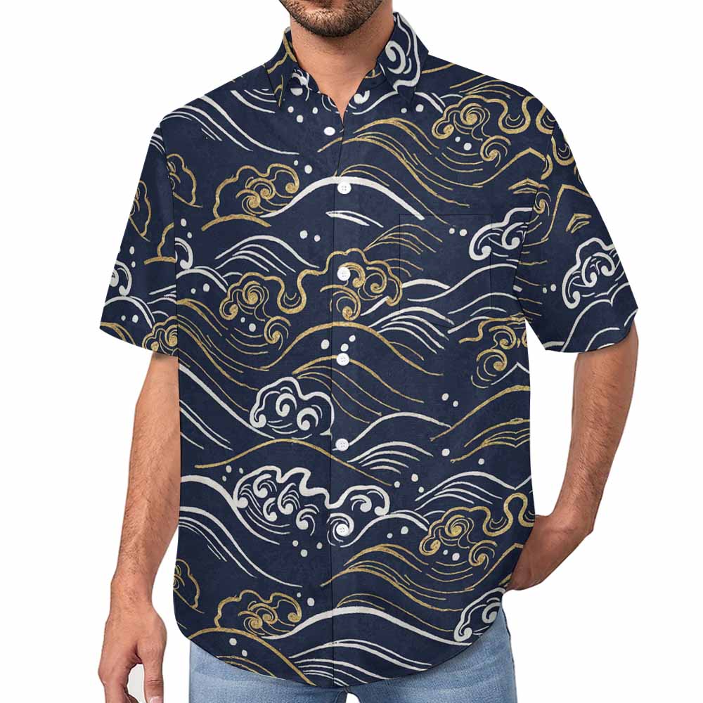 Faux Linen Short Sleeve Shirt with Pocket(XS-7XL) (All-Over Printing)