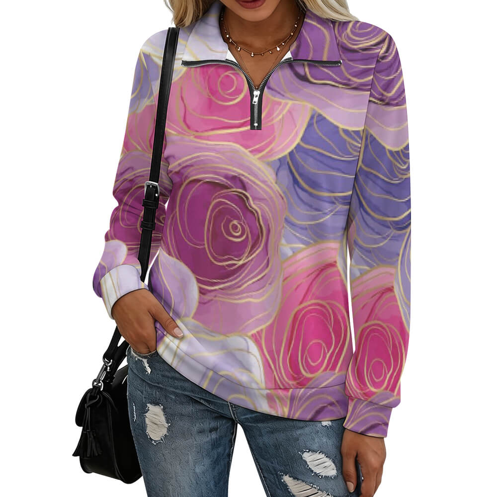 230gsm 1/4 Zipper Women's Pullover Hoodie(All-Over Printing)