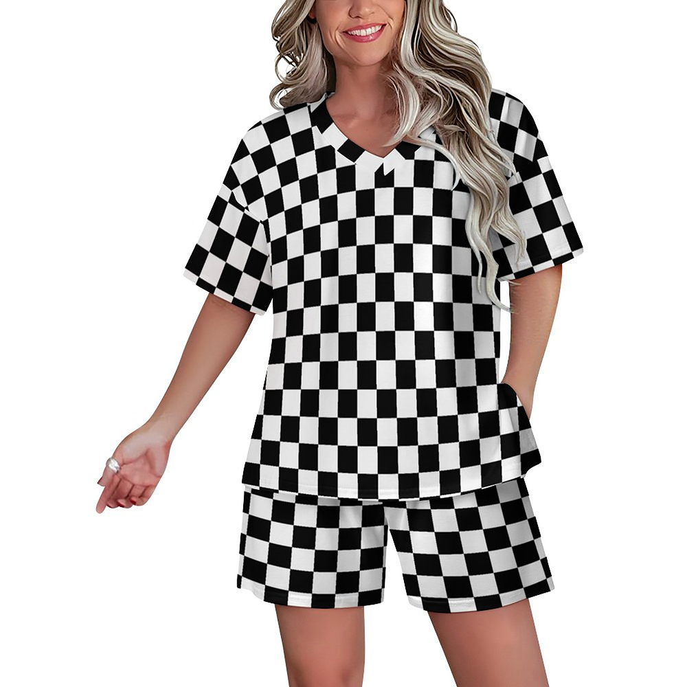 180gsm V-Neck Short Sleeve Pajama Set(All-Over Printing)