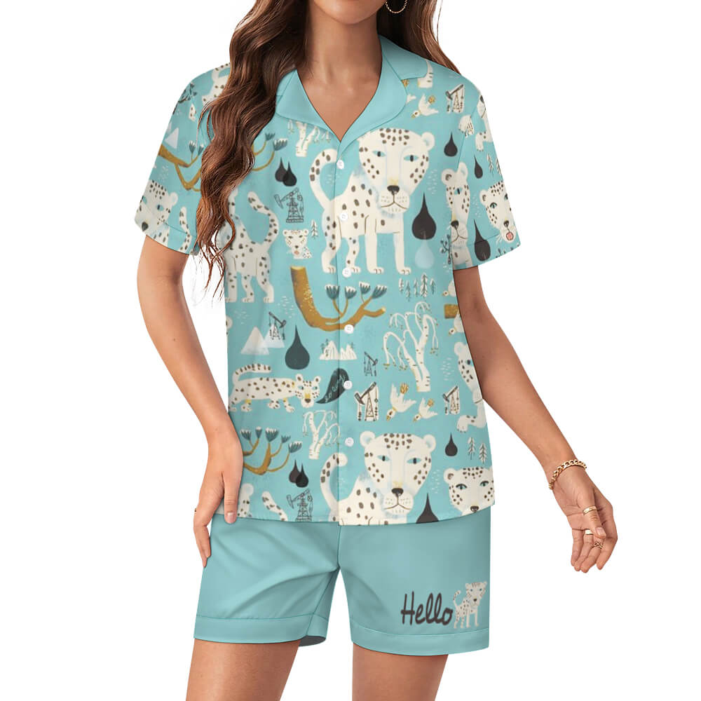 Women's Satin Cuban Collar Pajama Set(All-Over Printing)
