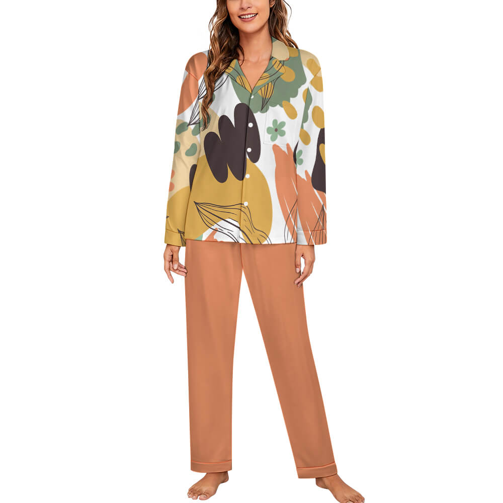 170gsm Women's Cuban Collar Pajama Set(All-Over Printing)