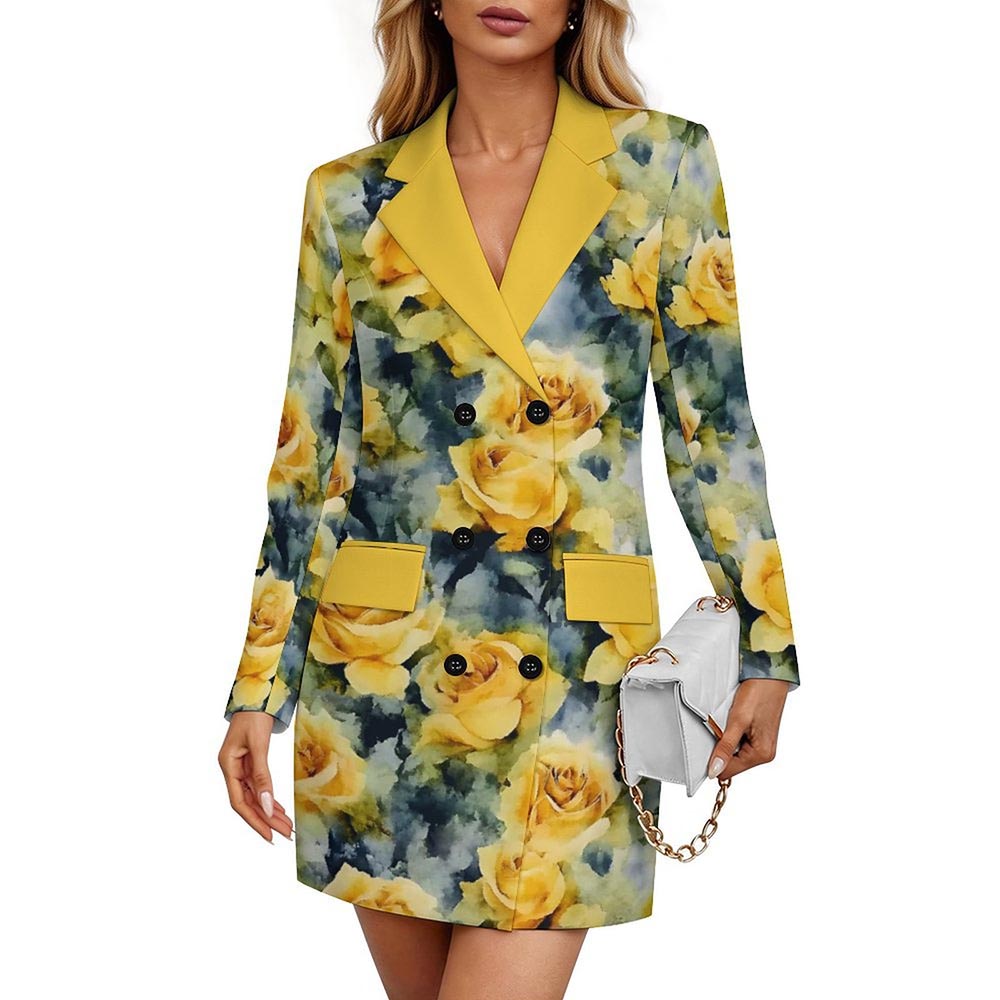 210gsm Women's Double Breasted Blazer Dress(All-Over Printing)