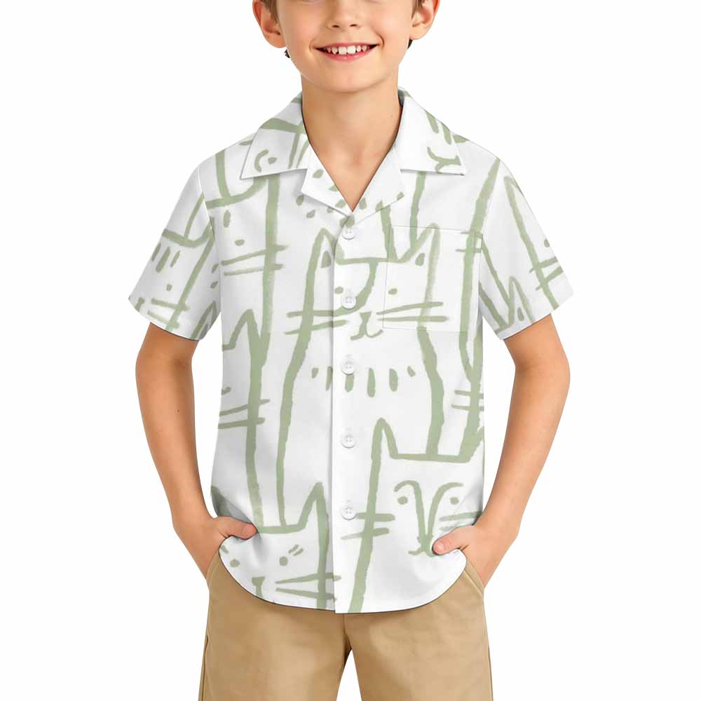 120gsm Children's Cuban Collar Short Sleeved Shirt(All-Over Printing)