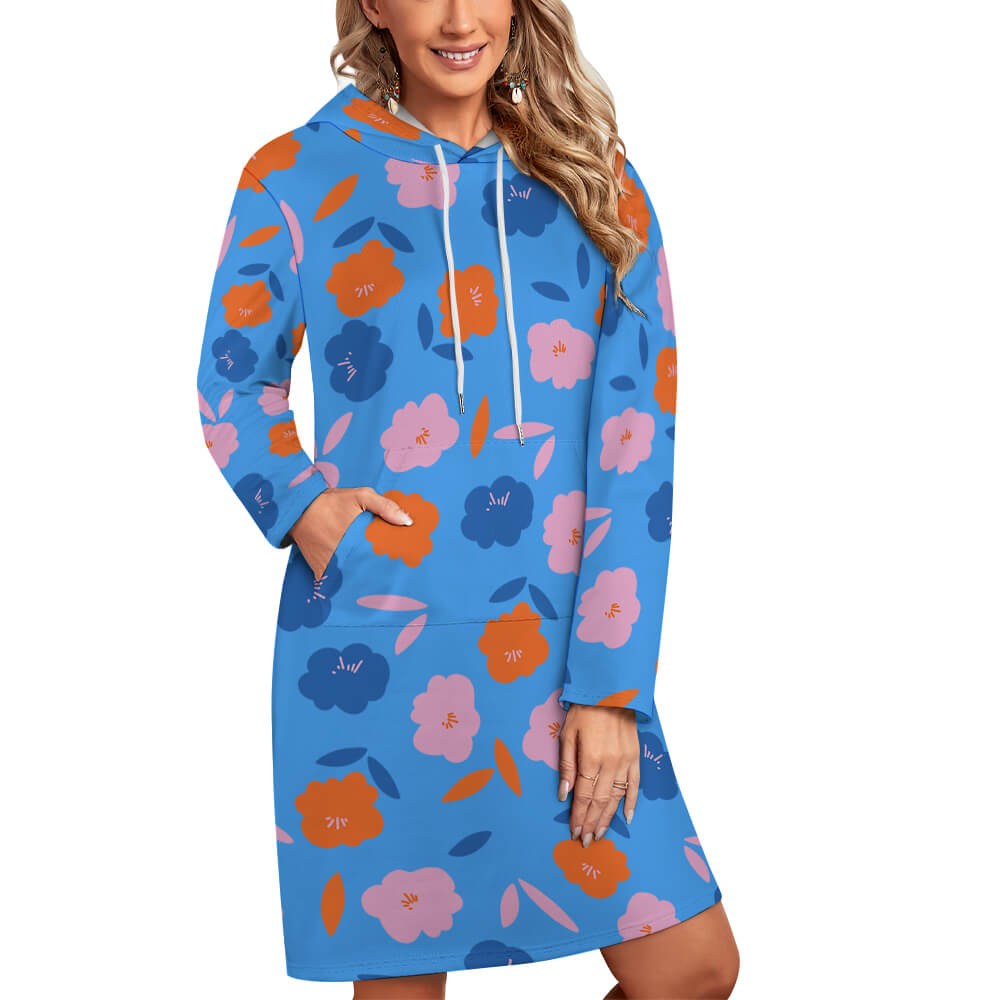 230gsm Long Sleeve Hoodie Dress(All-Over Printing）