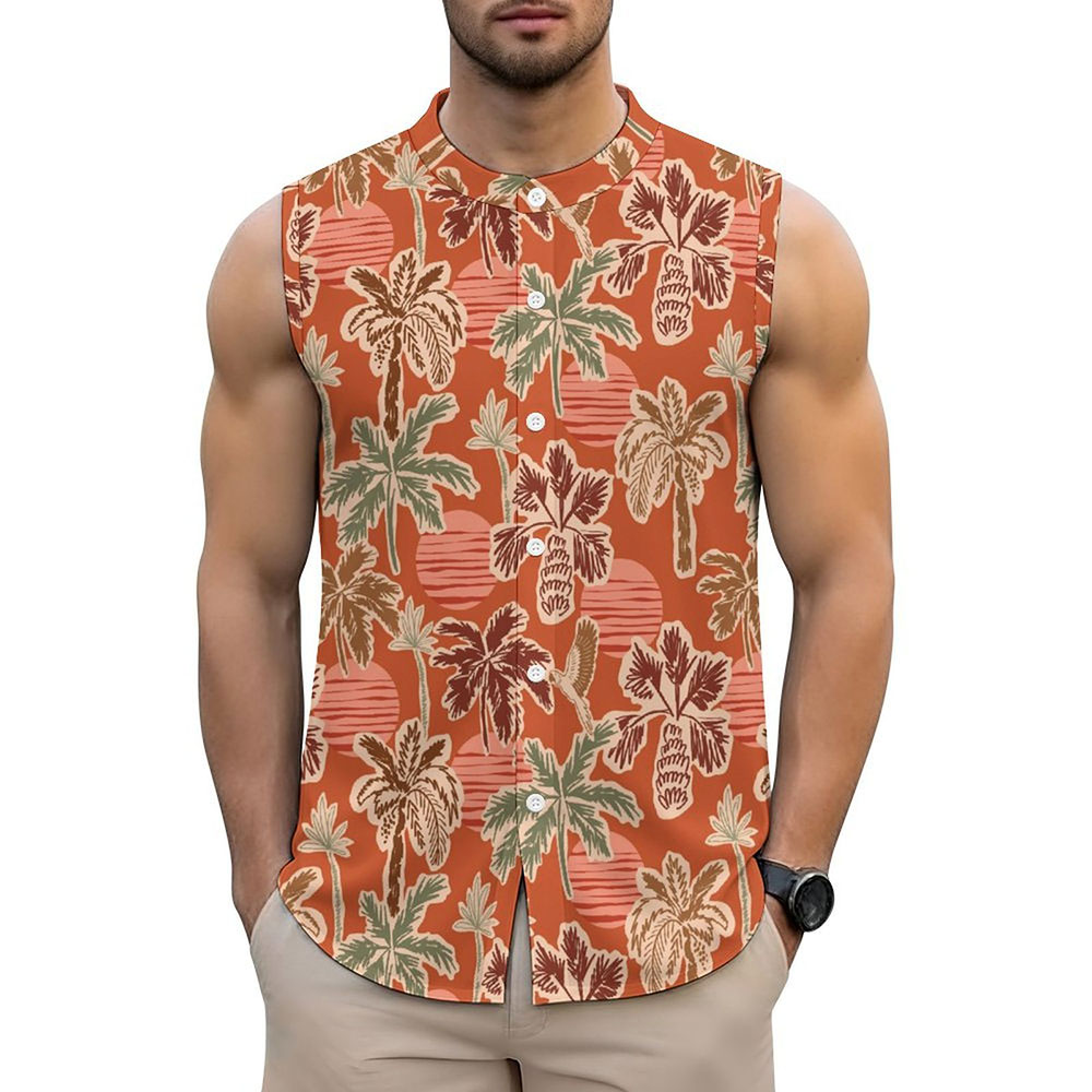 140gsm Men's Sleeveless Button Up Shirt (All-Over Printing)
