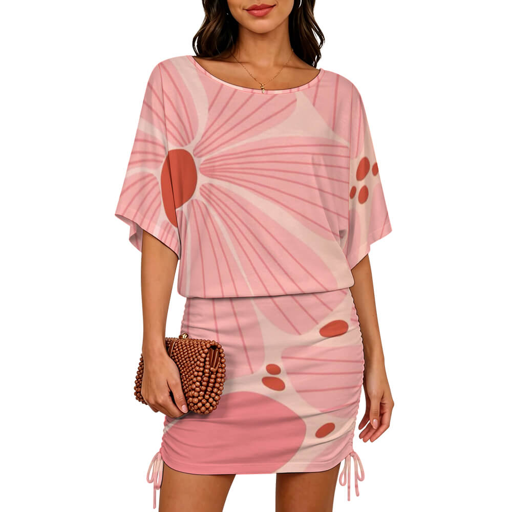 180gsm Bat Sleeve Dress For Women(All-Over Printing)