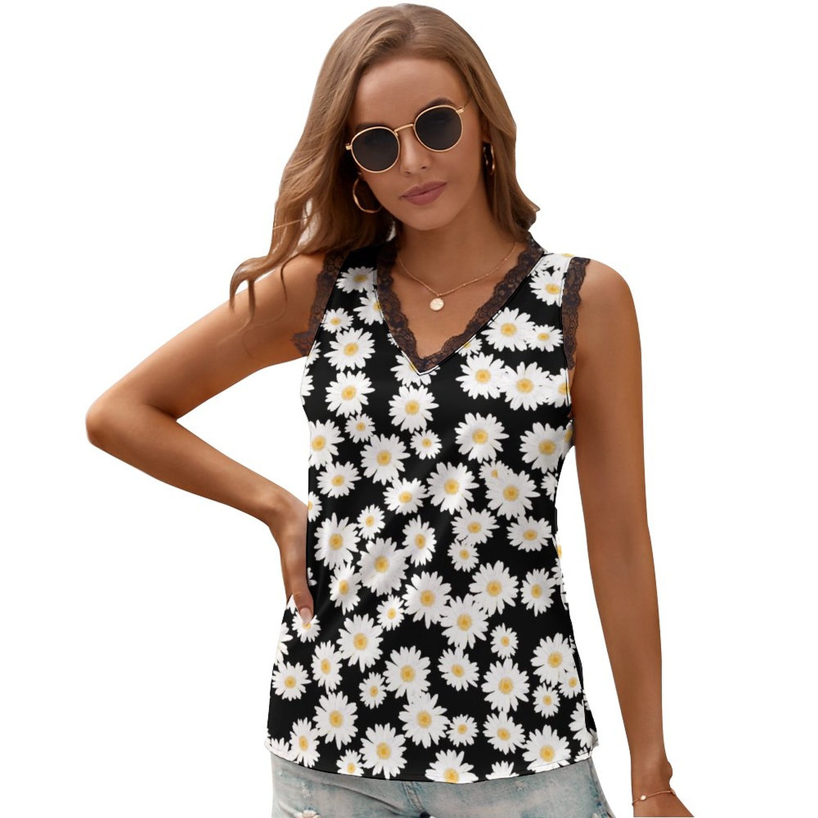 Printed V-neck Cami Top(All-Over Printing)