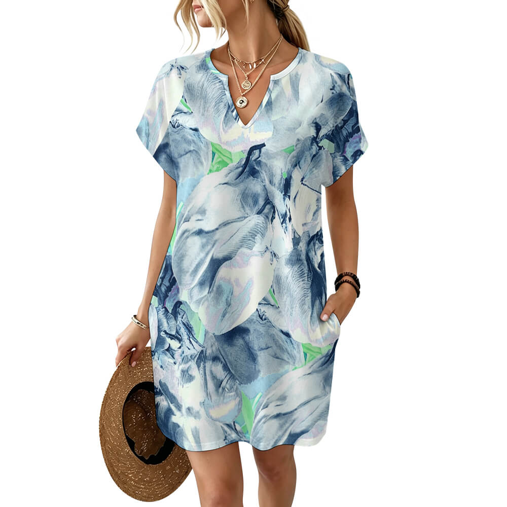 200gsm Women's Casual V Neck Dress(All-Over Printing)
