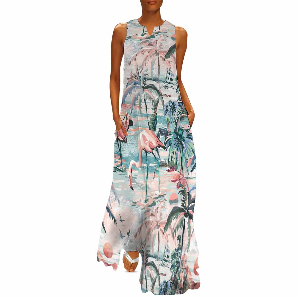 Sleeveless Ankle-length Dress(All-Over Printing)