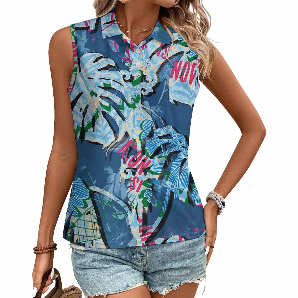 140gsm Women's Sleeveless Polo Shirt(All-Over Printing)