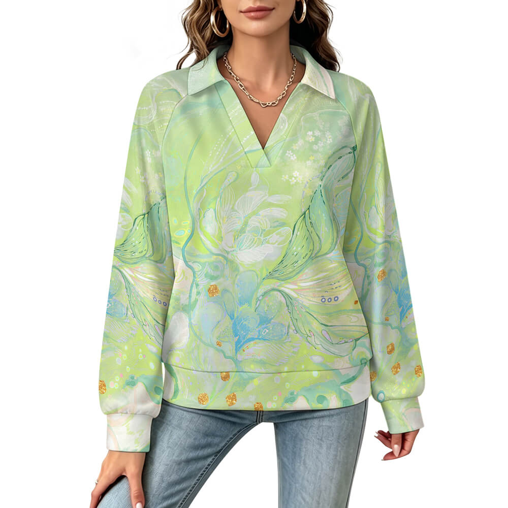170gsm Casual Long Sleeve V-Neck Sweatshirt(All-Over Printing)