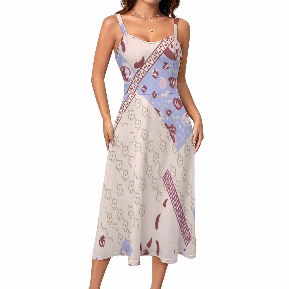 180gsm Midi Spaghetti Strap Dress(All-Over Printing)