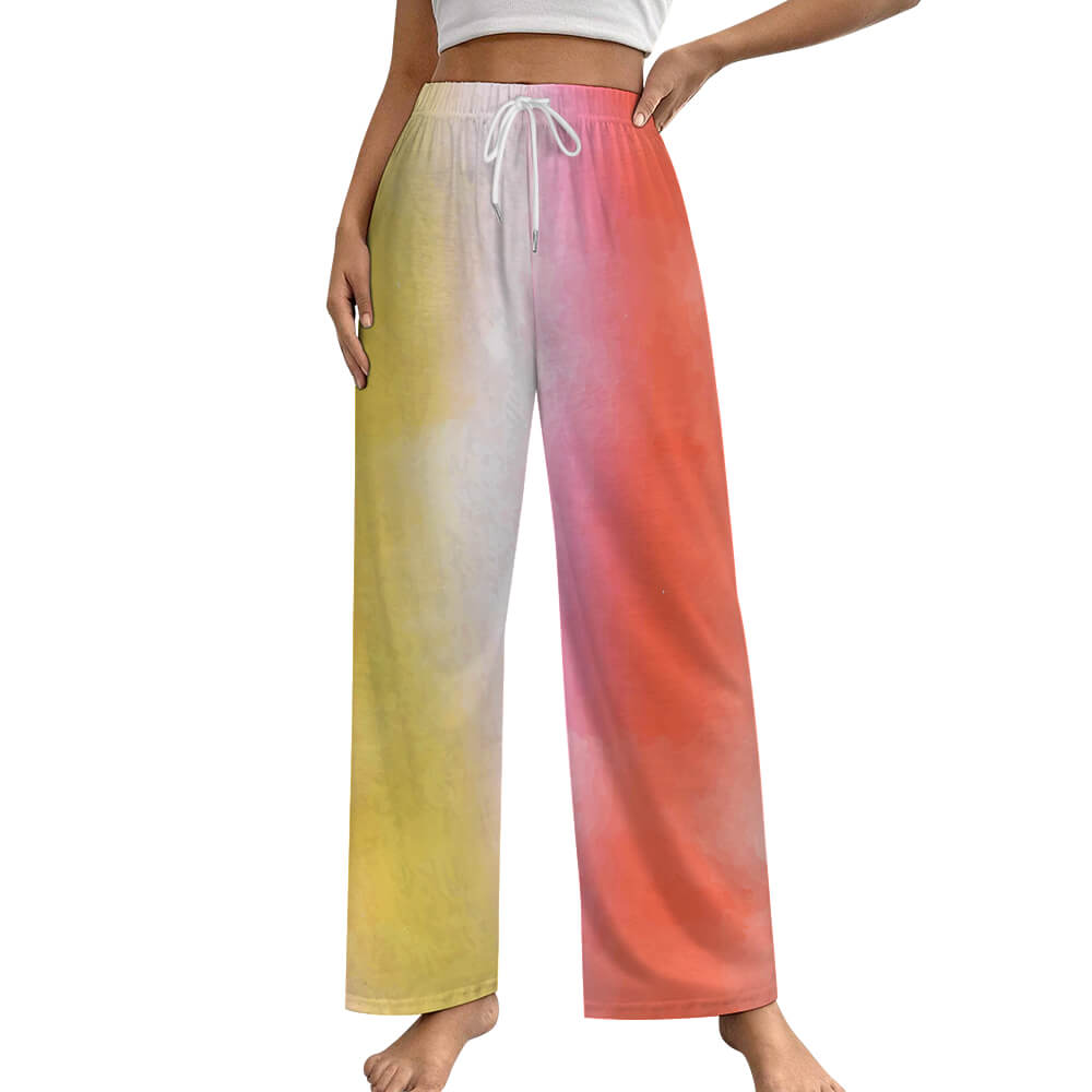 170gsm Faux Cotton Drawstring Women Wide Leg Pajamas Pants(All-Over Printing)