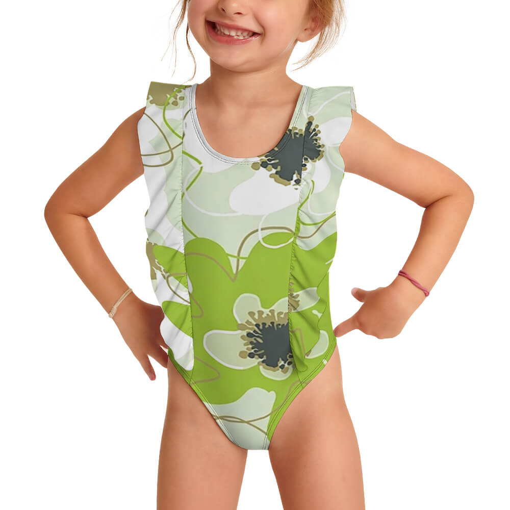Girls One Piece Hawaiian Ruffle Swimsuit(All-Over Printing)