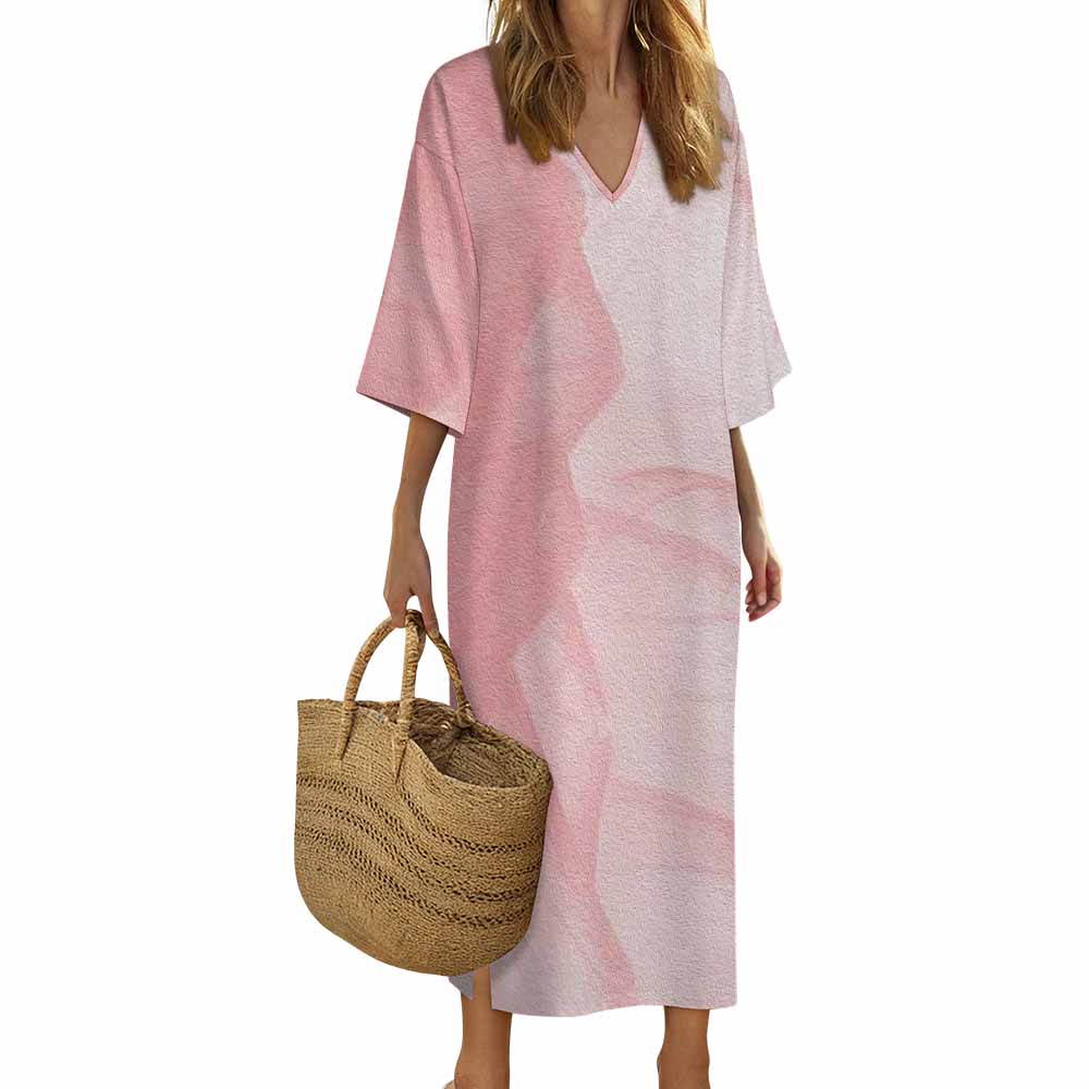 120gsm Mediterranean Style V Neck Mid-Sleeve Robe(All-Over Printing)