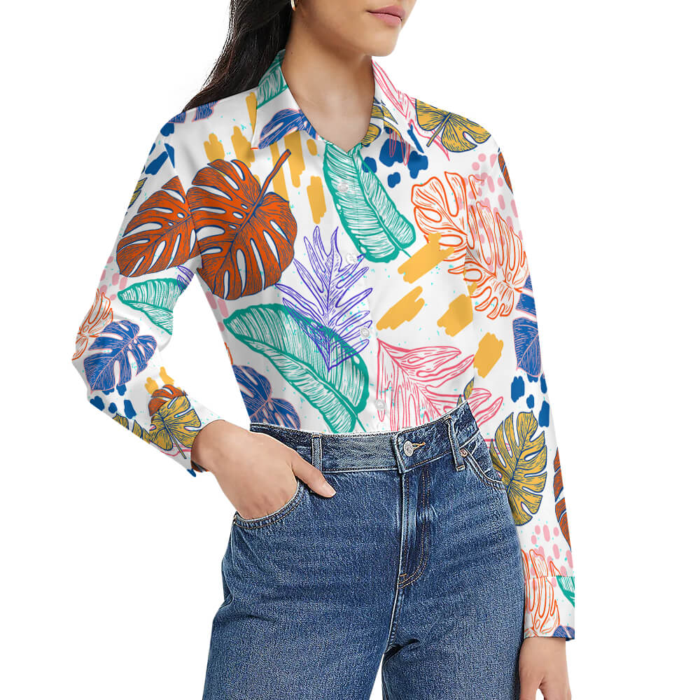 Women's Flower Blouse Long Sleeve(All-Over Printing)