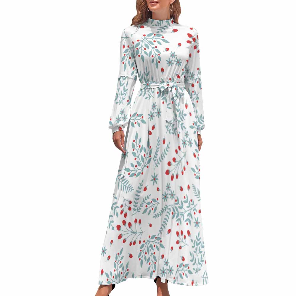 Turtle Neck Long Dress for Women(All-Over Printing)