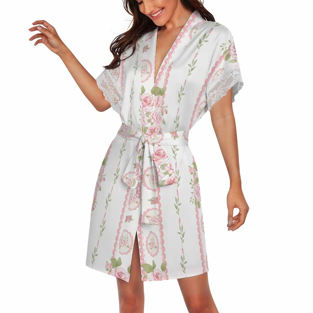 180gsm Lace Trimmed Short Sleeve Nightgown(All-Over Printing)