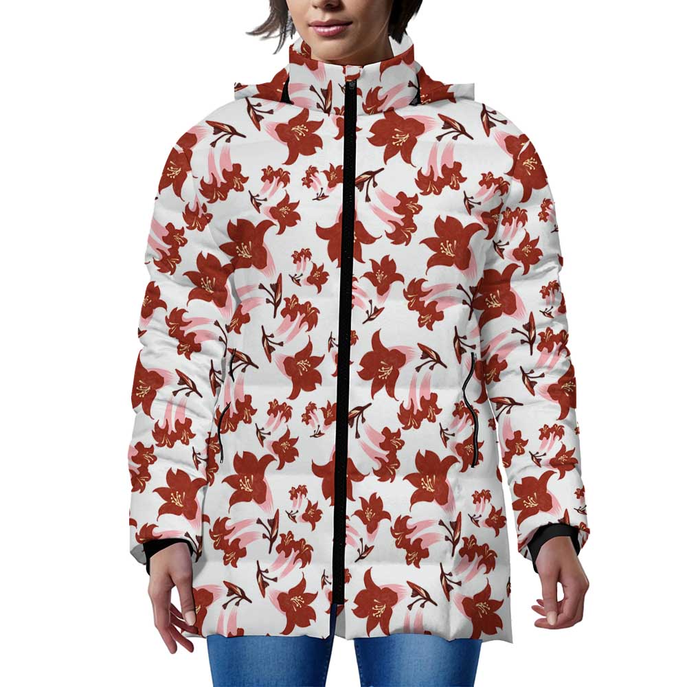 Winter Quilted Long-Sleeve Hooded Outerwear(All-Over Printing)