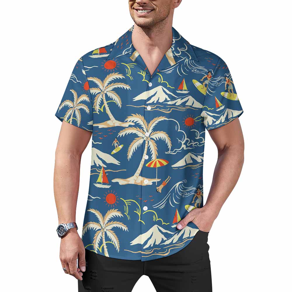 Men's Short Sleeve Hawaiian Print Shirt with Cuban Collar(All-Over Printing)