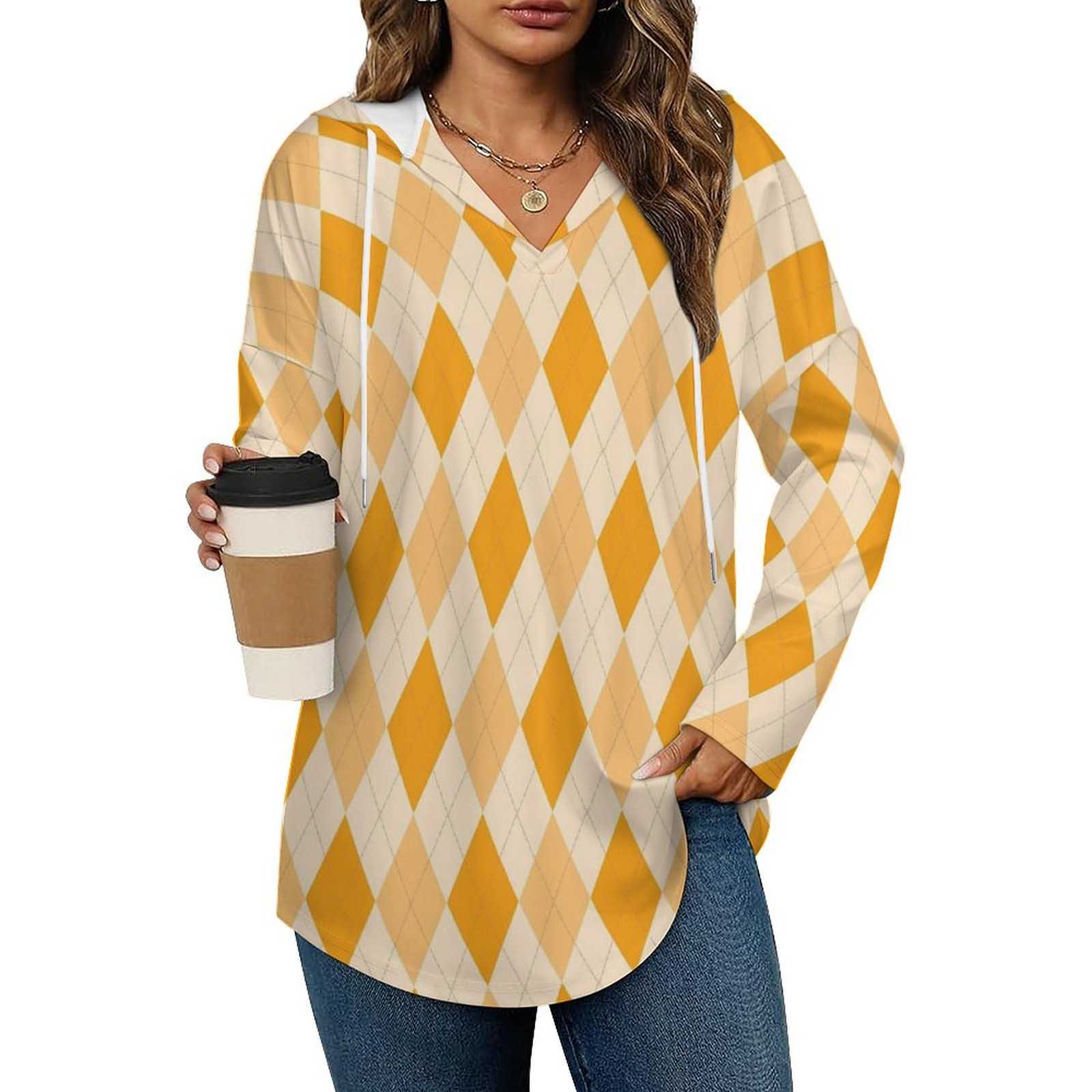 170gsm Women's V Neck Long Sleeve Hoodie(All-Over Printing)