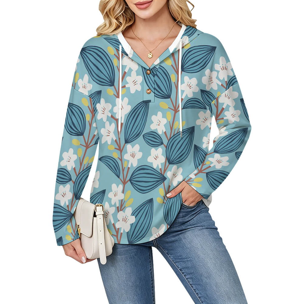 170gsm Women's Button Up Hoodie(All-Over Printing)