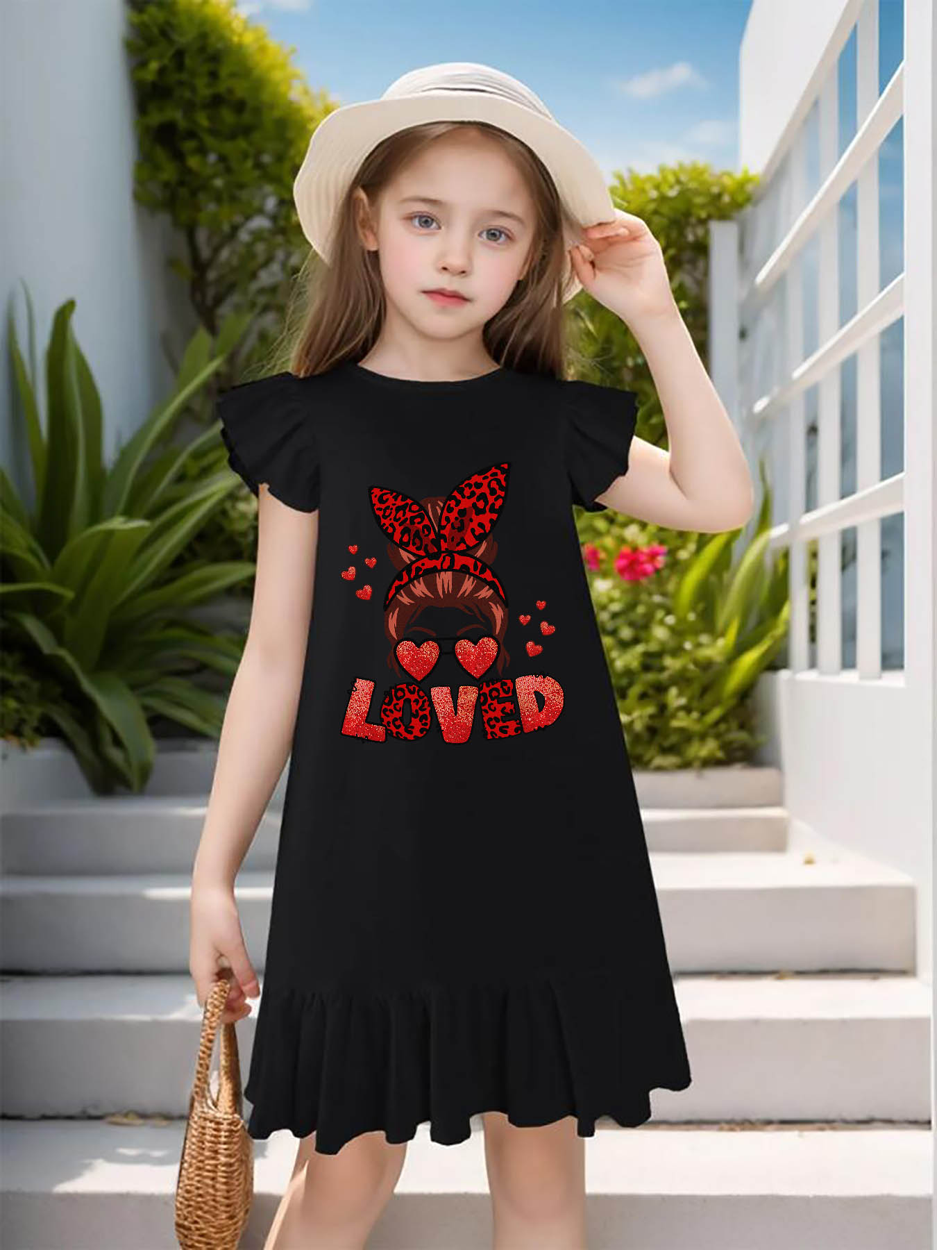 DTF 180gsm Flutter Sleeve Dress for Girls(Front Printing)