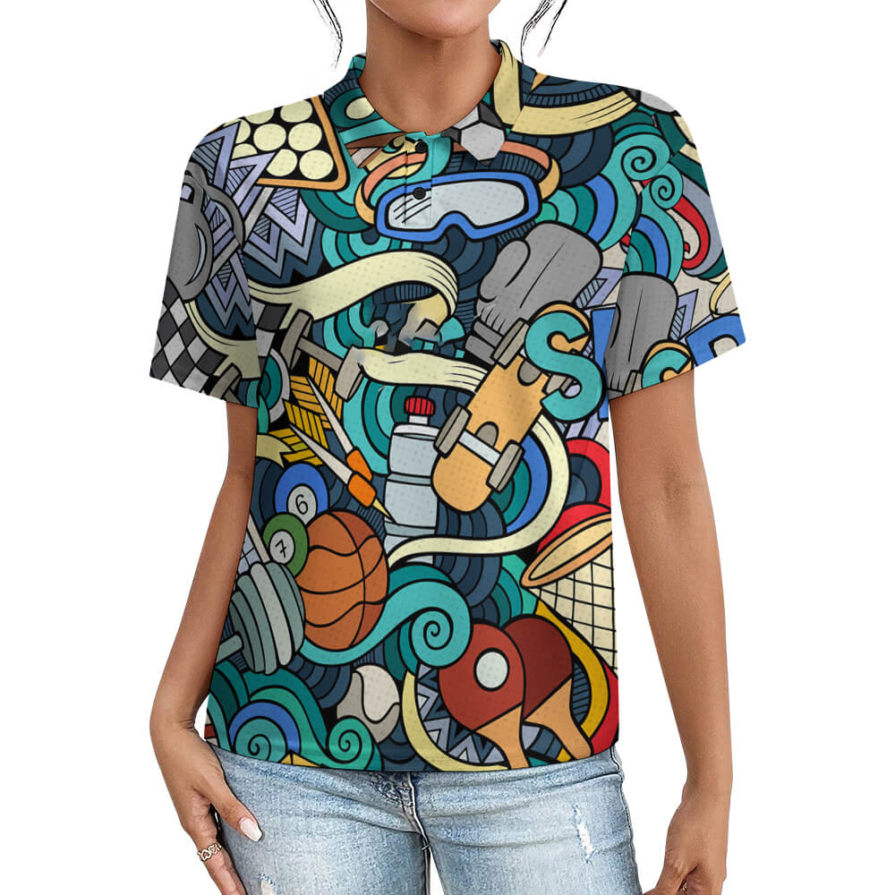 233gsm Button-Down Polo Shirt for Women(All-Over Printing)