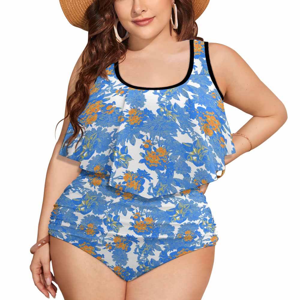 Plus Size Women's Two piece Swimsuit with Tankini(All-Over Printing)