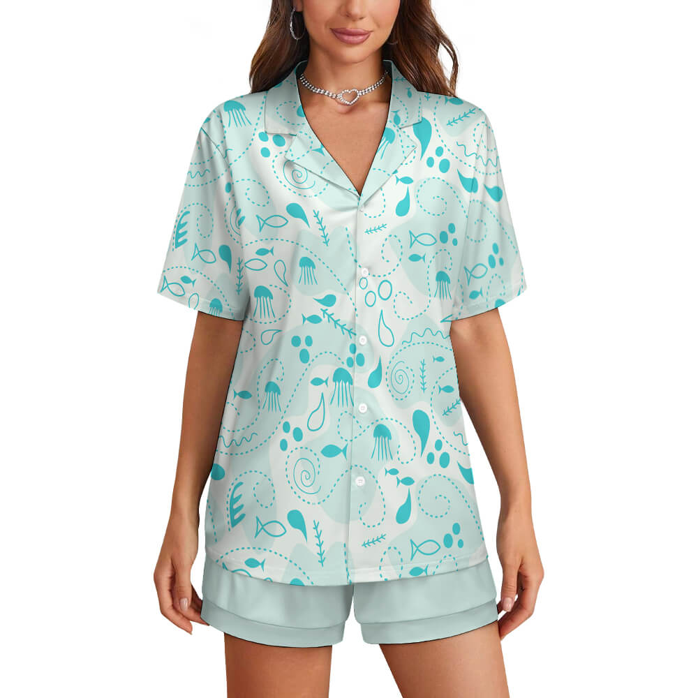 180gsm Women's Short Sleeve Pajama Set(All-Over Printing)