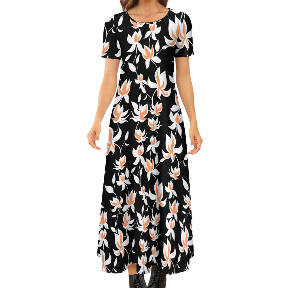 Round Neck Short Sleeve Dress(All-Over Printing)