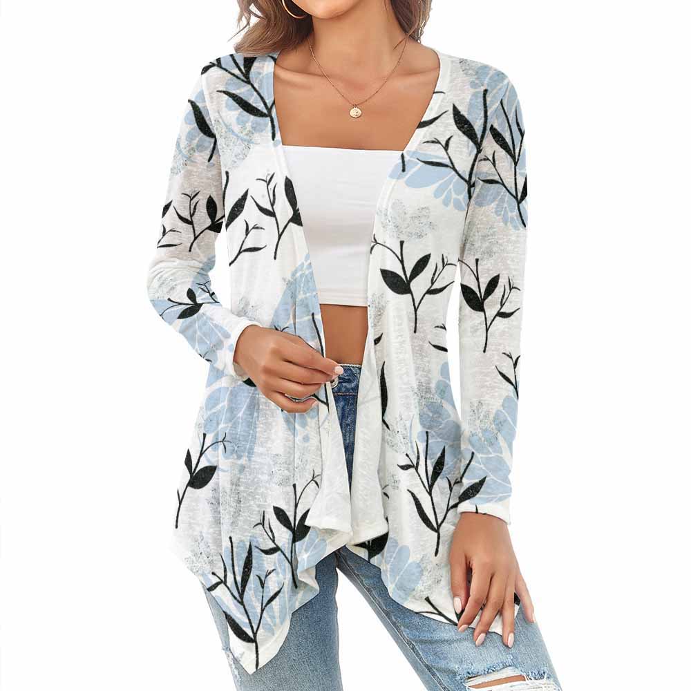 Drop Shoulder Women's Open Shirt with Irregular Hem(All-Over Printing)
