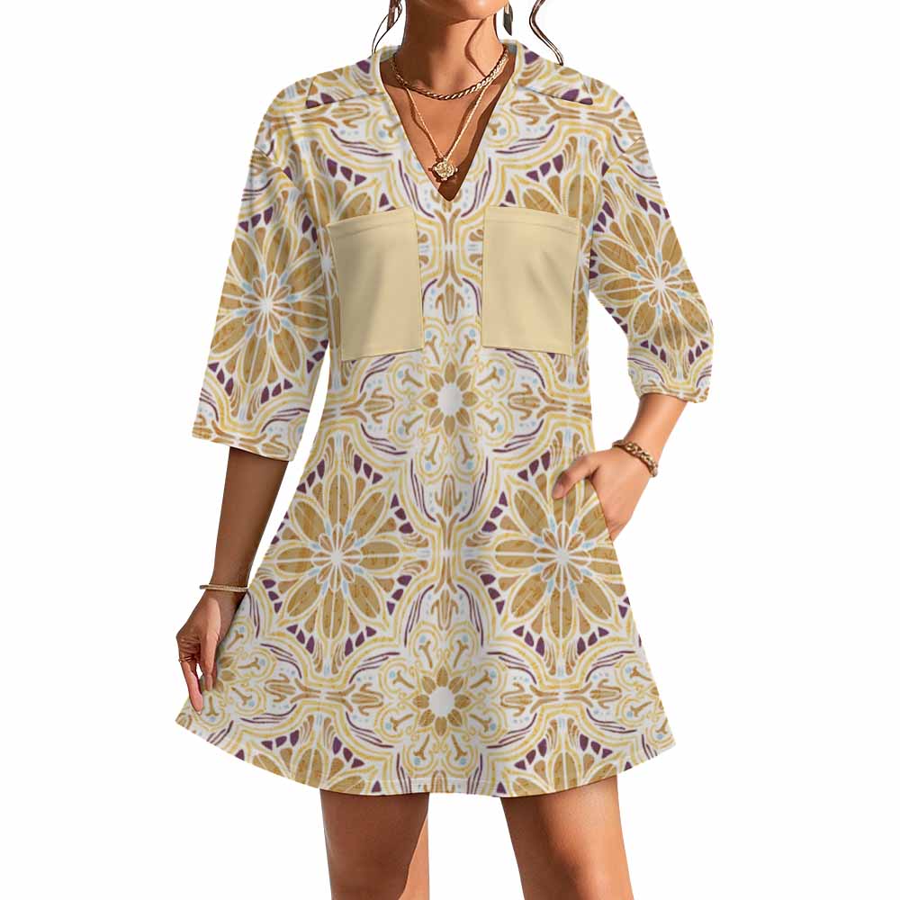 180gsm V-neck Dress for Women(All-Over Printing)