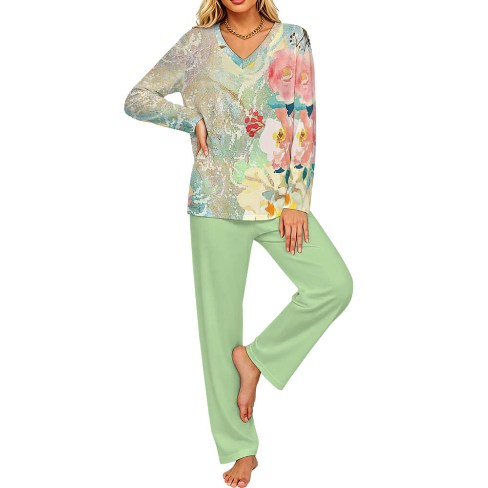200gsm V-Neck Pajama Set(All-Over Printing)