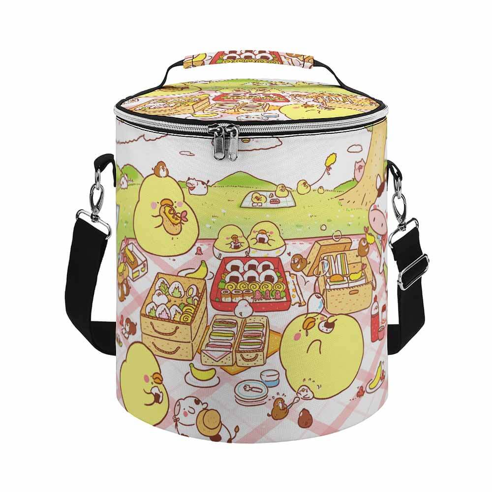 Round Collapsible Insulated Cooler Bag with Shoulder Strap(All-Over Printing)