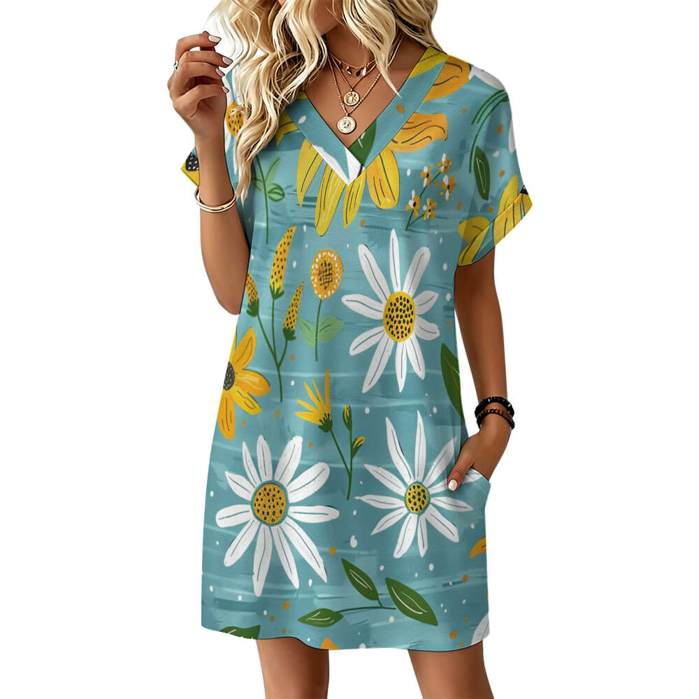 200gsm Casual V Neck Dress For Women(All-Over Printing)