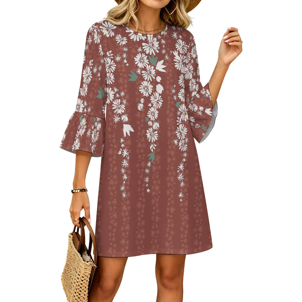 200gsm Flared Sleeve Dress For Women(All-Over Printing)