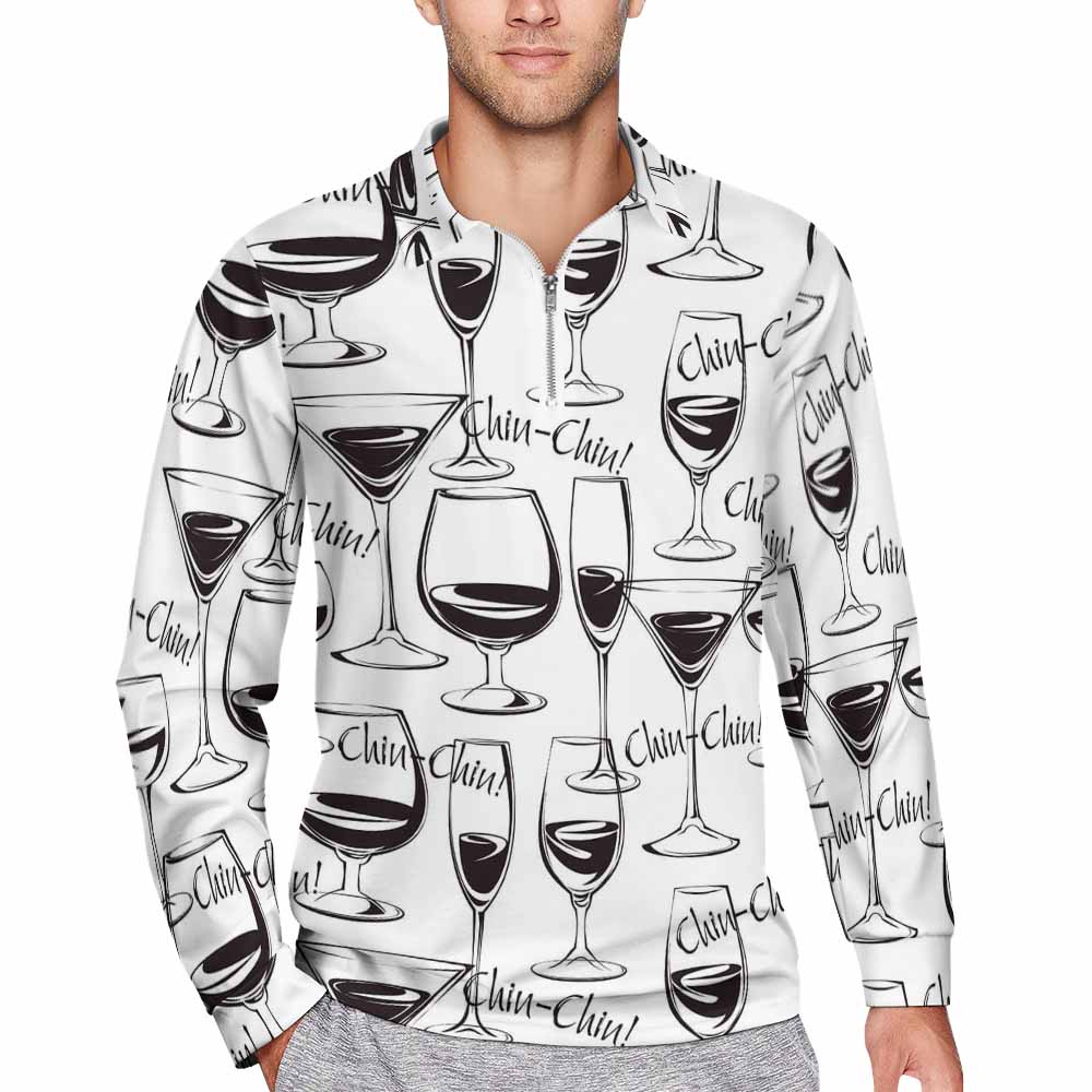 Quarter Zip Men's Long Sleeve POLO Shirt(All-Over Printing)