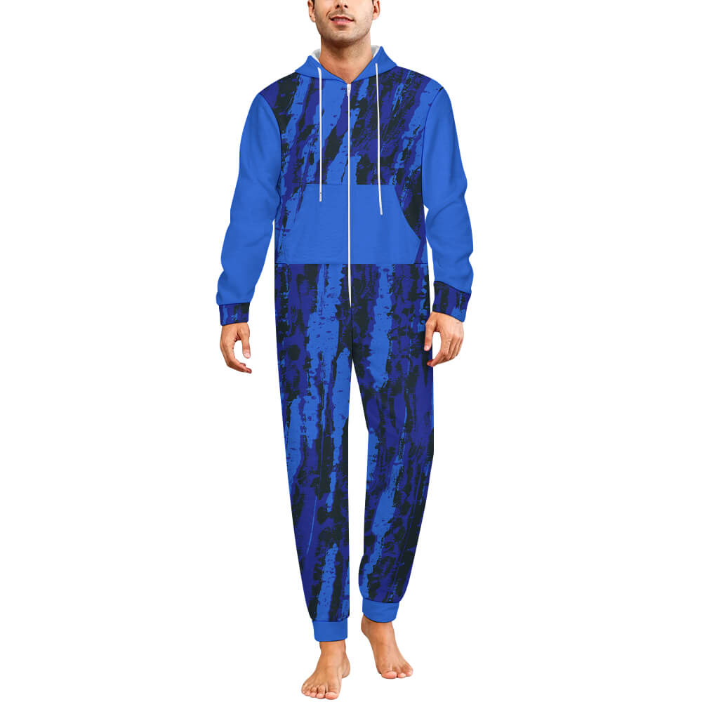 250gsm Men Flannel Zip up Jumpsuit Pajama(All-Over Printing)
