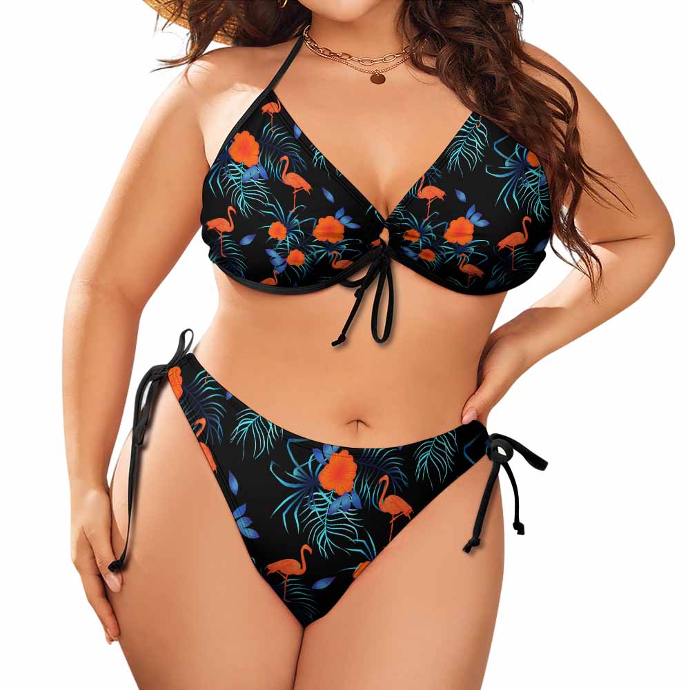 Plus Size Halter Tie Front Bikini Set(All-Over Printing)