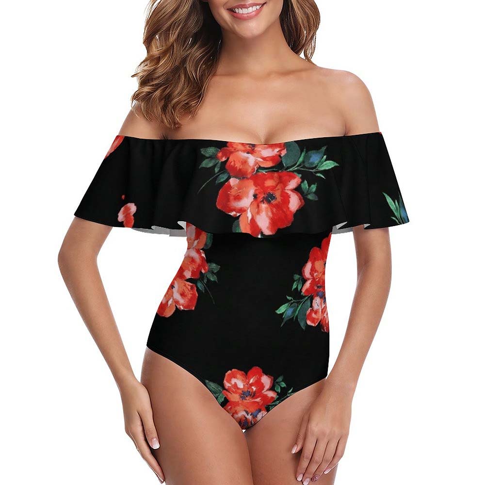 Off Shoulder One Piece Swimsuit(All-Over Printing)