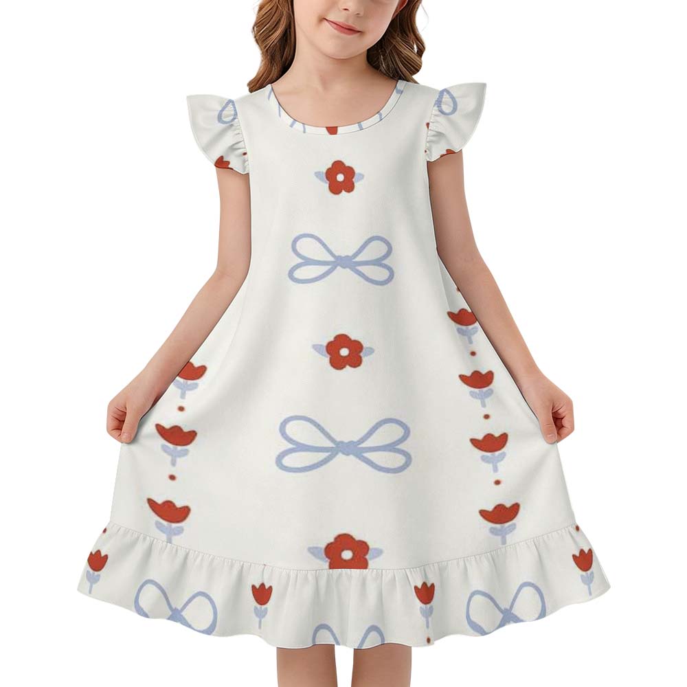 200gsm Girls Short Sleeve Ruffle Nightgown(All-Over Printing)