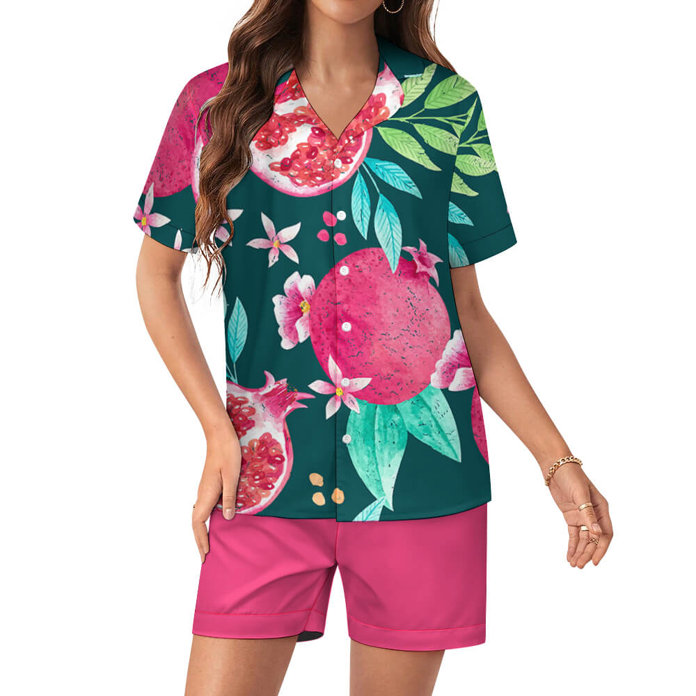 120gsm Worn-effect Fabric Women Satin Pajama Set(All-Over Printing)