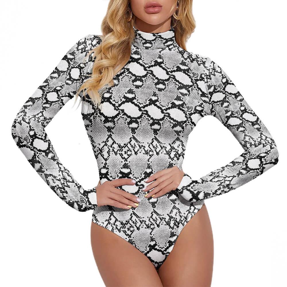 High-collar Long-sleeve Bodysuit(All-Over Printing)