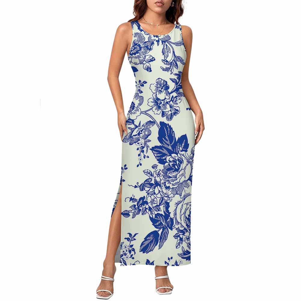 180gsm Slit Fitted Camisole Cheongsam(All-Over Printing)