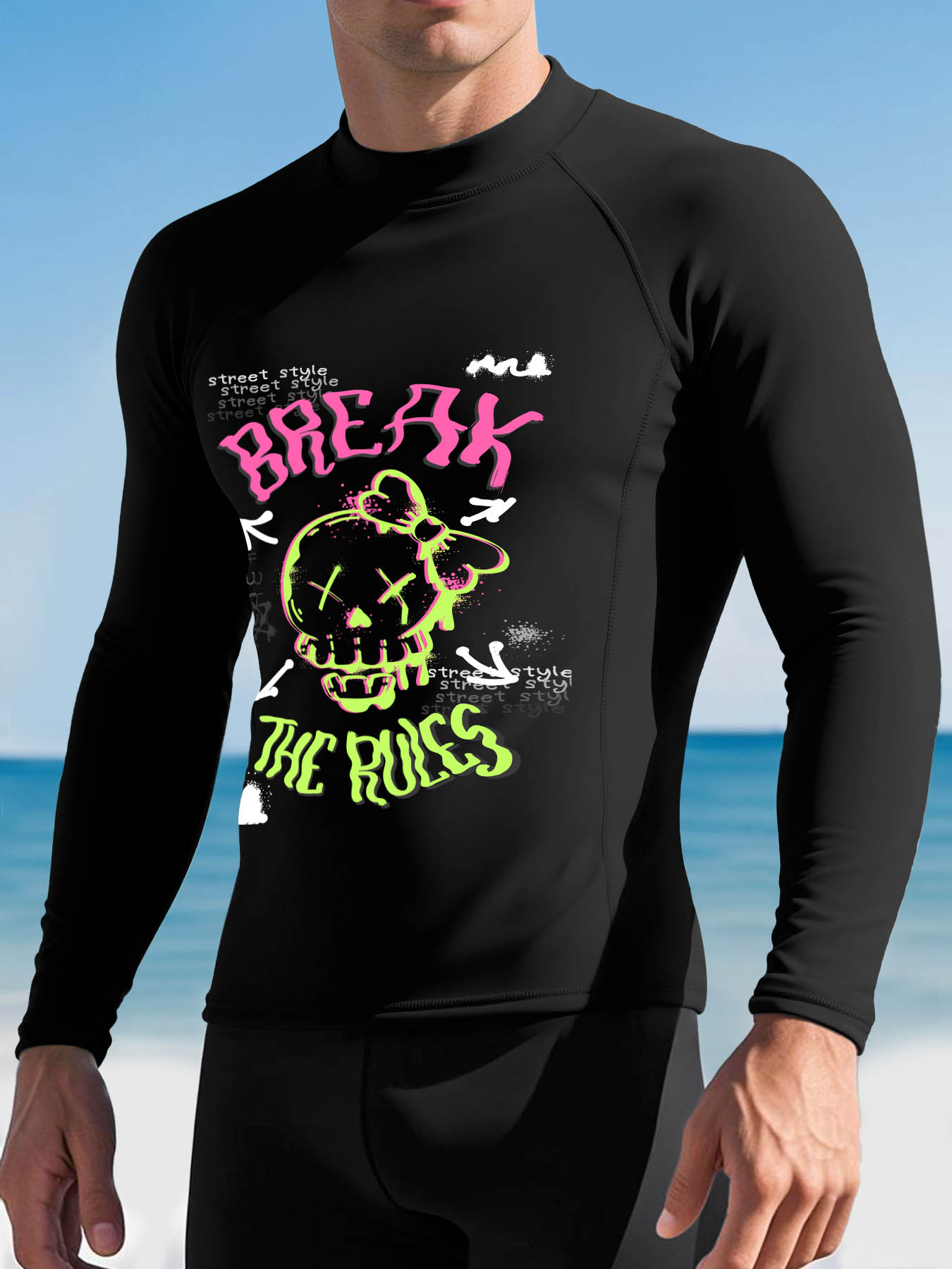 DTF 200gsm Men's Long-Sleeve Surfing Top(Front Printing)