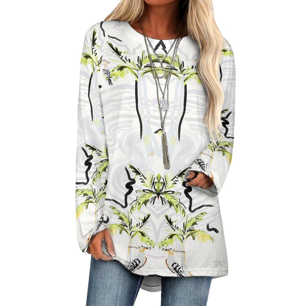 Custom Women's Long Sleeve U-Neck T-Shirts (All-Over Printing)