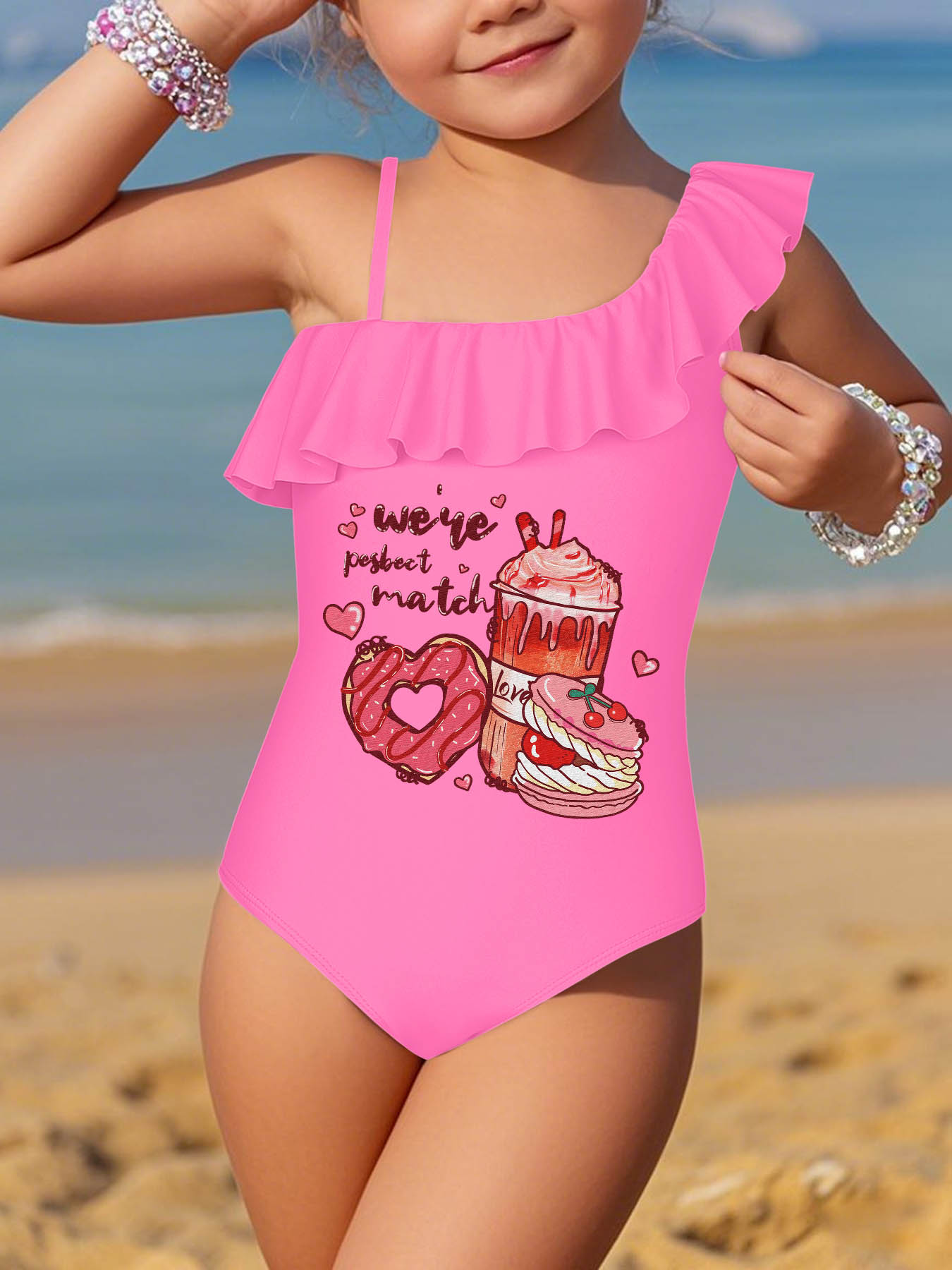 DTF 200gsm Girls' Ruffled One-Piece Swimsuit(Front Printing)