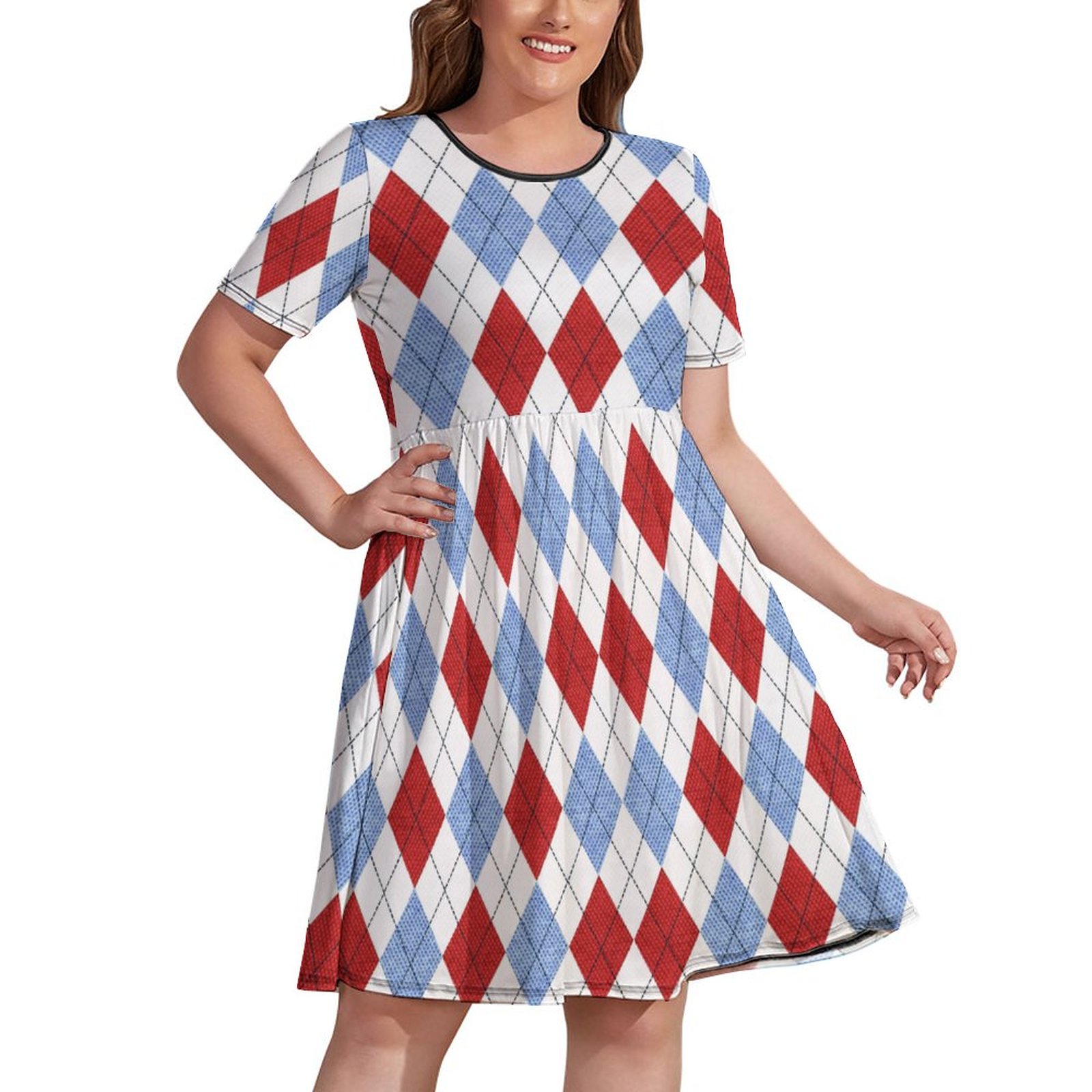180gsm Plus Size Round-neck Short Sleeve Dress(All-Over Printing)